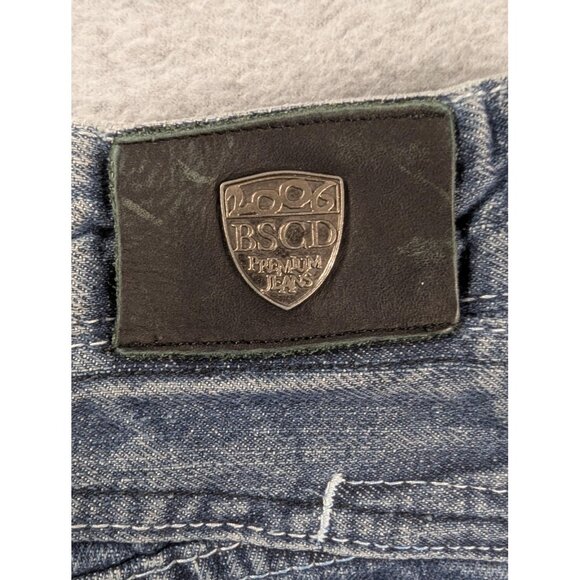 Basic Code Jeans Mens 36x32 Blue Denim Straight Leg Distressed Frayed Hem BSCD - Picture 11 of 14